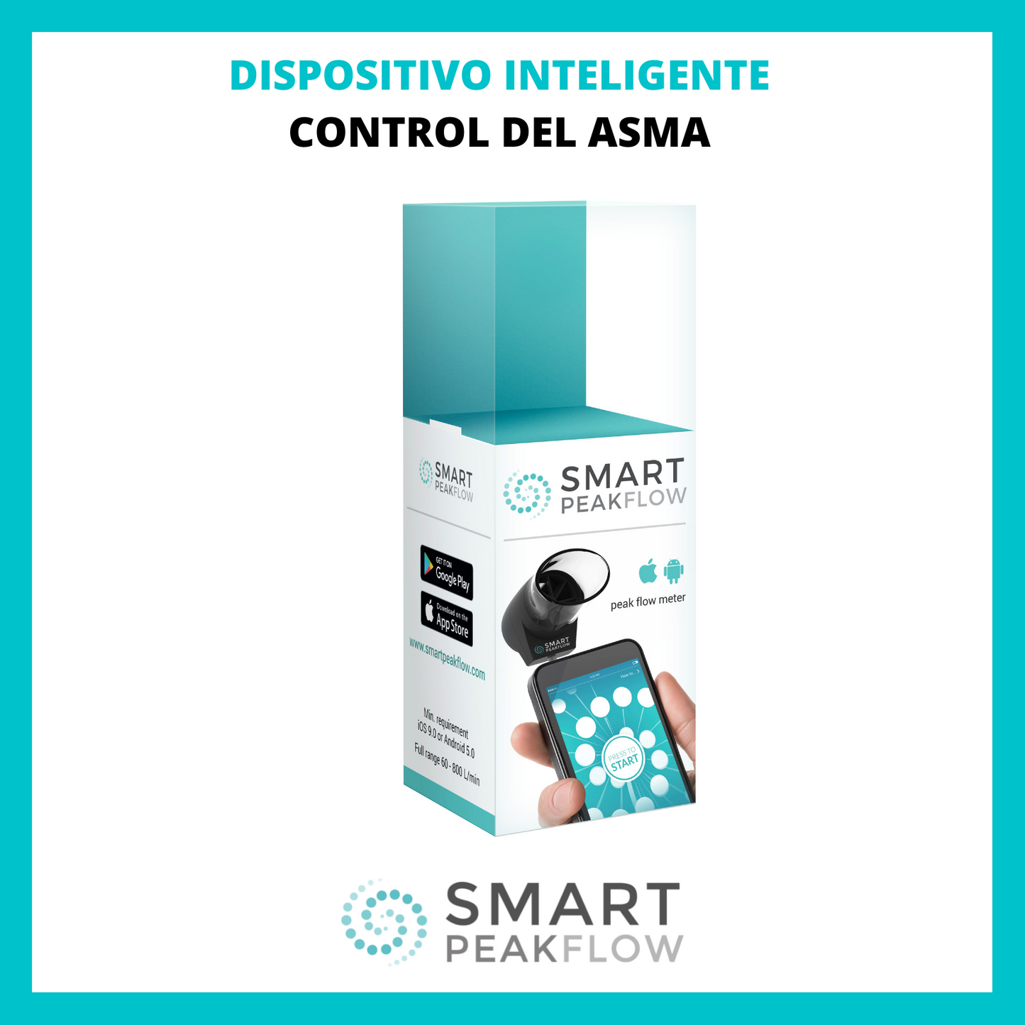 SMART PEAK FLOW - Medidor de flujo máximo inteligente con Bluetooth y boquilla reutilizable - dispositivo médico CE, no necesita baterías