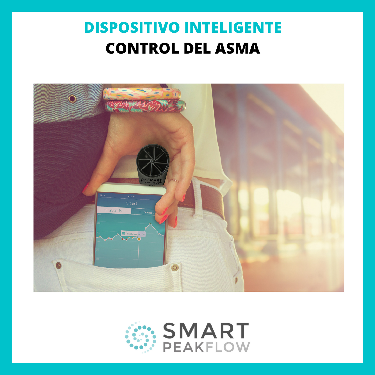 SMART PEAK FLOW - Medidor de flujo máximo inteligente con Bluetooth y boquilla reutilizable - dispositivo médico CE, no necesita baterías