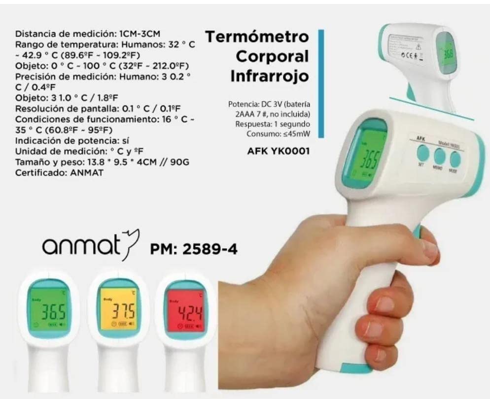 Termómetro AFK Digital por Infrarrojos | Tomador de Temperatura en Frente Sin Contacto | para Bebés, Niños y Adultos | Tu Temperatura en Menos de 2 Segundos